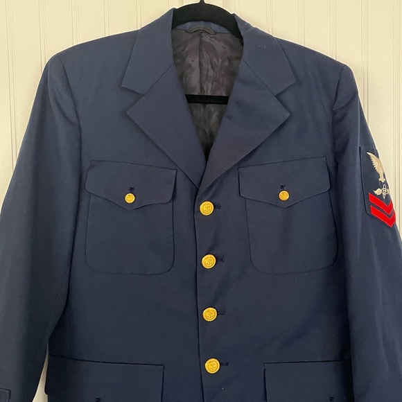 Vintage Military Uniform Jacket Navy Blue Coat Patches Silver Eagle Gold Buttons - Picture 5 of 11